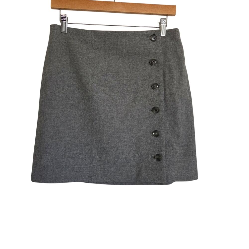 Banana Republic Sz 4 Wool Blend Flannel Gray Side Button Skirt Preppy School